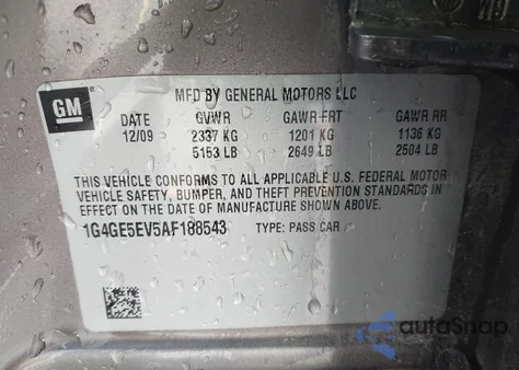 2010 Buick Lacrosse Cxs из США, поврежденный, VIN 1G4GE5EV5AF188543